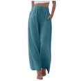 thumbnail image 1 of FINALGANG Womens Solid Color Flowy Wide Leg Pants With Drawstring Elastic High Waist Side Pockets For Casual Daily Wear Summer Beach Vacation Outings Sky Blue, 1 of 6