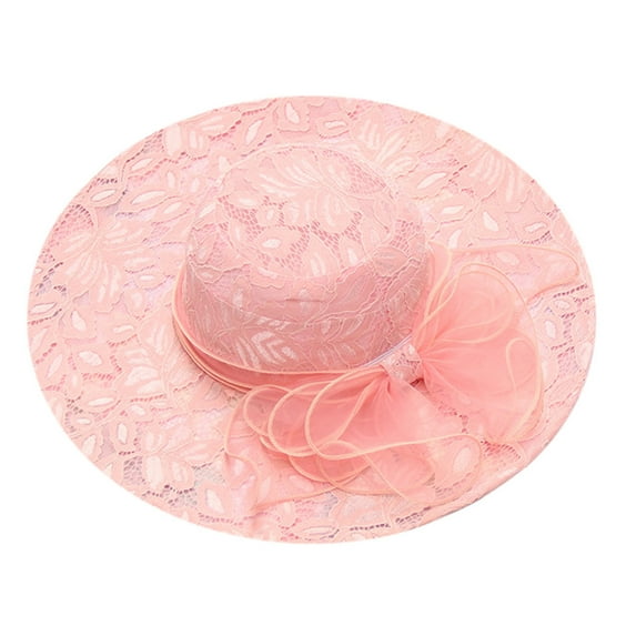 FINALGANG Womens Solid Color Lace Wide Brim Hat Satin Bow Decor Lightweight Adjustable Fit Elegant Hat For Formal Casual Daily Wear Versatile Headwear