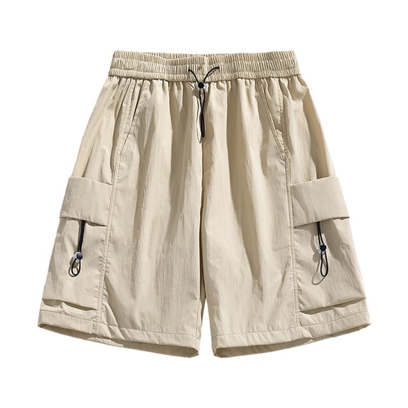 FINALGANG Womens Solid Color Quick Dry Cargo Shorts With Elastic Drawstring Waist Multi Pockets For Casual Daily Wear Hiking Outdoor Activities Beige XXL