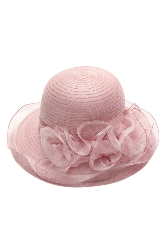 Womens Solid Color Straw Hat Chiffon Ruffle Lightweight Adjustable Fit Elegant Hat For Party Casual Daily Outdoor Wear Cozy Headwear