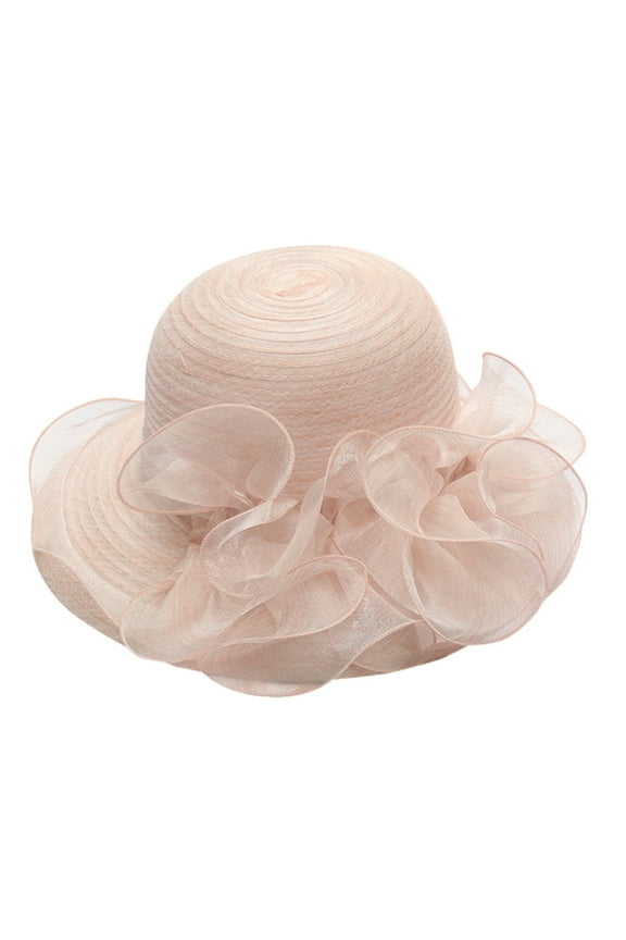 Womens Solid Color Straw Hat Chiffon Ruffle Lightweight Adjustable Fit Elegant Hat For Party Casual Daily Outdoor Wear Fashionable Headwear