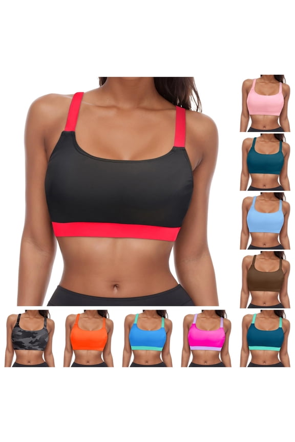 Womens Square Wide Strap Contrast Trim Bikini Top Full Coverage Color Block Swim Top Sporty Basic Swim Tops For Outdoor Swimming Water Sports Soft Swimwear L
