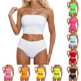 thumbnail image 1 of FINALGANG Womens Strapless Tube Neck Solid Color Two Piece Bikini Set Bandeau Bikini Top High Waist Full Coverage Bikini Bottom Basic Swim Suit For Seaside Vacation Cozy Swimwear XL, 1 of 5