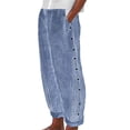 thumbnail image 1 of FINALGANG Womens Striped Barrel Ankle Pants With Side Button Details Elastic Waist For Casual Daily Wear Summer Errands Weekend Outings Blue, 1 of 4