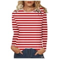 thumbnail image 1 of FINALGANG Womens Striped Long Sleeve TShirts Casual Loose Fit Crewneck Lightweight Tees For Spring Summer Daily Wear Red XXL, 1 of 5