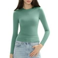 thumbnail image 1 of FINALGANG Womens T Shirt Solid Color Slim Long Sleeve Crewneck Basic Layered Tee Shirt For Casual Daily Wear Soft Top, 1 of 3