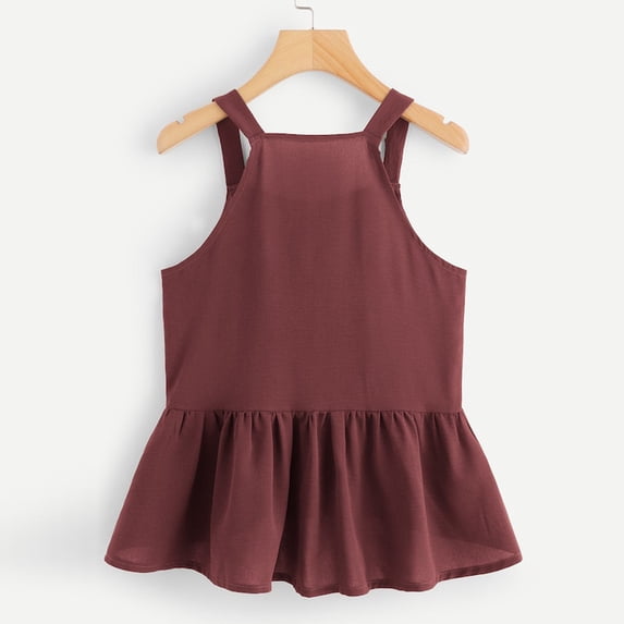 FINALGANG Womens Tank Solid Color Sleeveless Peplum Tank Top Button Front Relaxed Fit Casual Basic Blouse For Daily Outdoor Wear Trendy Top