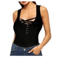 thumbnail image 1 of FINALGANG Womens Tank Solid Color Sleeveless Top With Crisscross Lace Up Henley Neck Slim Fit Casual Top For Daily Going Out Wear Classic Top, 1 of 5