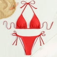 thumbnail image 1 of FINALGANG Womens Triangle Thin String Strap Solid Color Two Piece Bikini Set Side Tie Adjustable Bikini Bottom Minimal Slim Swimwear For Summer Beach Vacation Trendy Swimwear S, 1 of 3