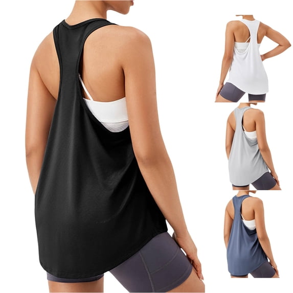 FINALGANG Womens U Neck Racerback Quick Dry Solid Loose Long Athletic Tank Tops Gym Yoga Running Workout Breathable Sleeveless Shirts For Ladies Stylish Top L