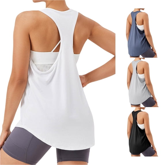 FINALGANG Womens U Neck Racerback Quick Dry Solid Loose Long Athletic Tank Tops Gym Yoga Running Workout Breathable Sleeveless Shirts For Ladies Trendy Top XL