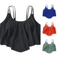 thumbnail image 1 of FINALGANG Womens U Scoop Neck Double Thin Strap Solid Color Ruffled Flounce Swim Tank Top Loose Basic Bikini Top For Pool Beach Daily Wear Leisure Swimwear L/0XL, 1 of 3