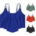 thumbnail image 1 of FINALGANG Womens U Scoop Neck Double Thin Strap Solid Color Ruffled Flounce Swim Tank Top Loose Basic Bikini Top For Pool Beach Daily Wear Stylish Swimwear XL, 1 of 3