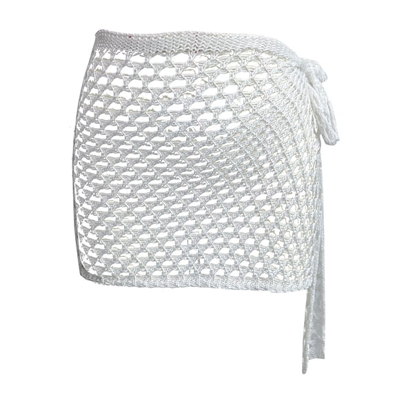 FINALGANG Womens Wrap Side Tie Solid Color Hollow Fishnet Crochet Mini Cover Up Skirt See Through Beach Cover Up Skirts For Summer Pool Holiday Trendy Cover Up