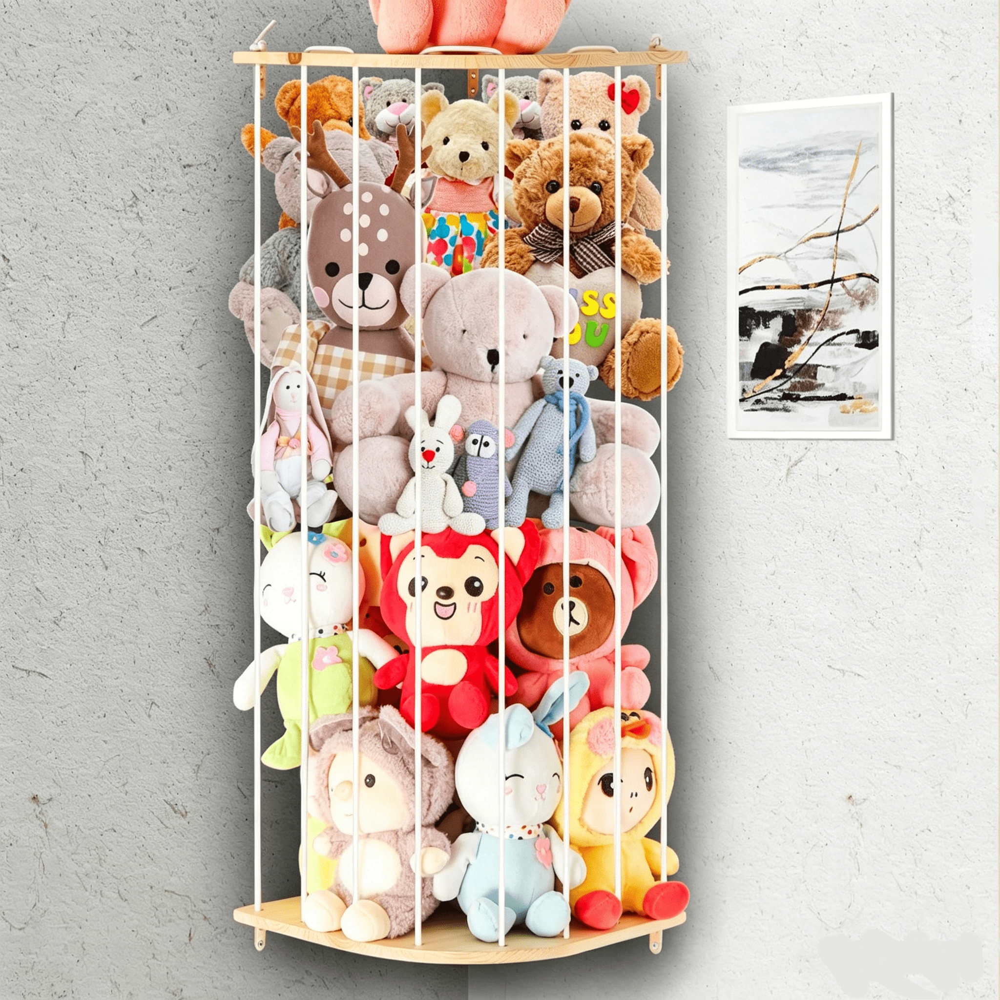 ZYHYPWW Wooden Stuffed Animal Storage Shelf, Star Pattern Adjustable Hanging Plush Toy Organizer, Corner Toy Holder for Kids Bedroom Nursery Playroom