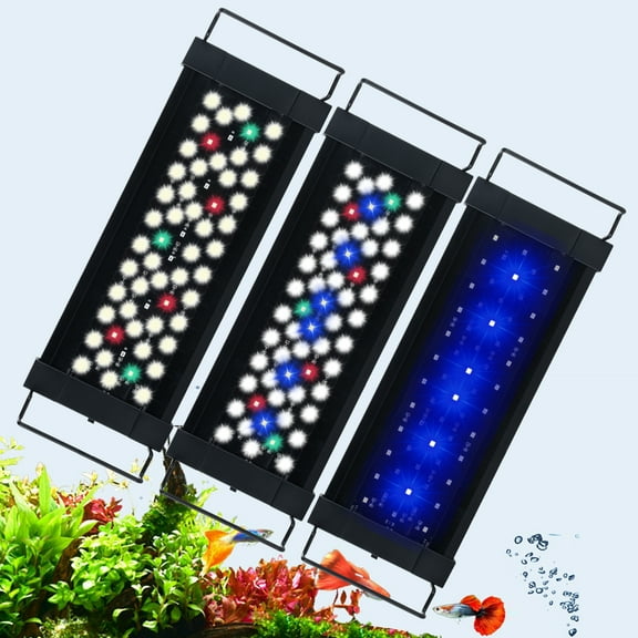 FINAQUA Full Spectrum Aquarium Light, Switch Control, 3 Modes (Red, Blue, White), 56 High-Brightness LEDs, for 11.8-15.7 Inch Tanks, with Timer, Adjustable Bracket, USB Plug (No Power Supply)