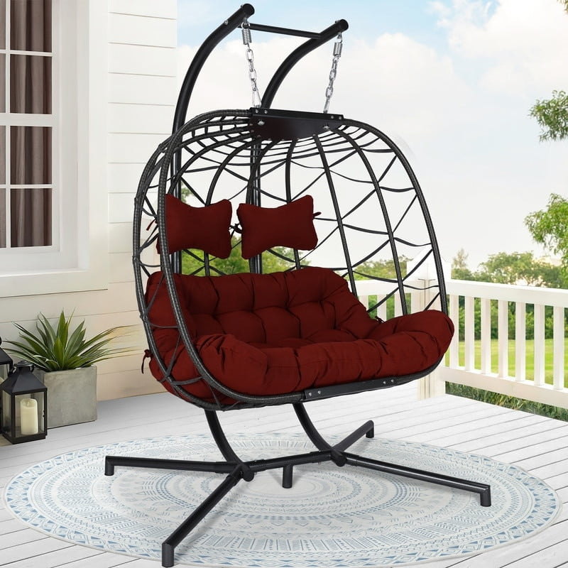 FINCATI Outdoor Indoor Double Swing Egg Chair with Stand Red - Walmart.com
