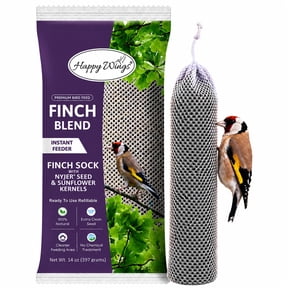 Happy Wings Finch Blend Bird Food, Mix of Sunflower Hearts/Kernels and Nyjer Seed Wild Bird Food 14 Ounce | Prefilled Sock | No Grow Seed I Bird Seeds for Wild Birds