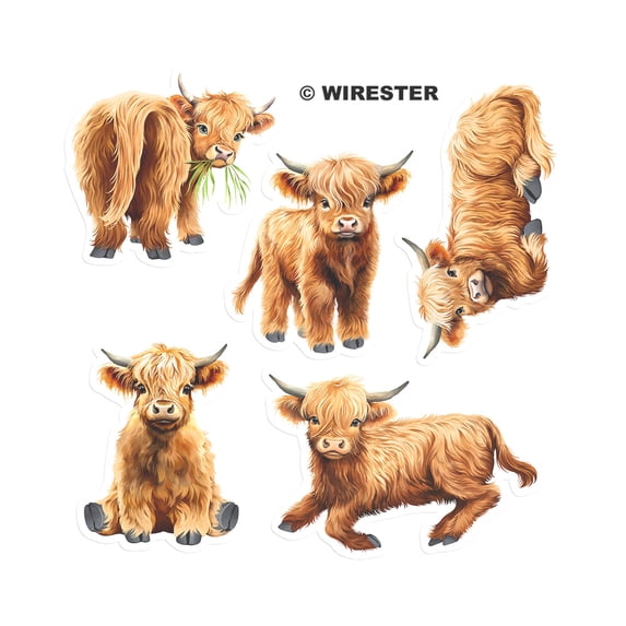 FINCIBO 5" x 5" Vinyl Decal Sticker For Notebook, Ipad - Highland Cows