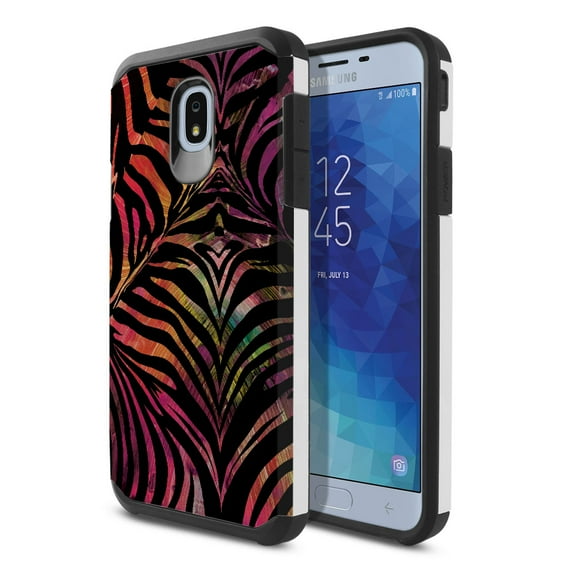FINCIBO Dual Layer Hybrid Case Hard Plastic TPU Slim Back Cover for Samsung Galaxy J7 J737 2018, Abstract Zebra Skin