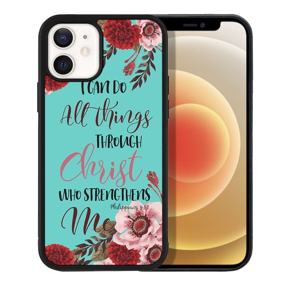 WIRESTER Shockproof Soft Rubber Cover Case for Apple iPhone 12 / 12 Pro 6.1" 2020, Christian Bible Verses Philippians 4:13