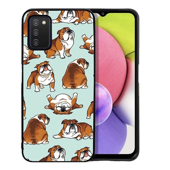WIRESTER Shockproof Soft Rubber Cover Case for Samsung Galaxy A03S 4G LTE (Not 5G) 6.5" 2021, English Bulldog Funny Playful Postures On Aero Blue Background