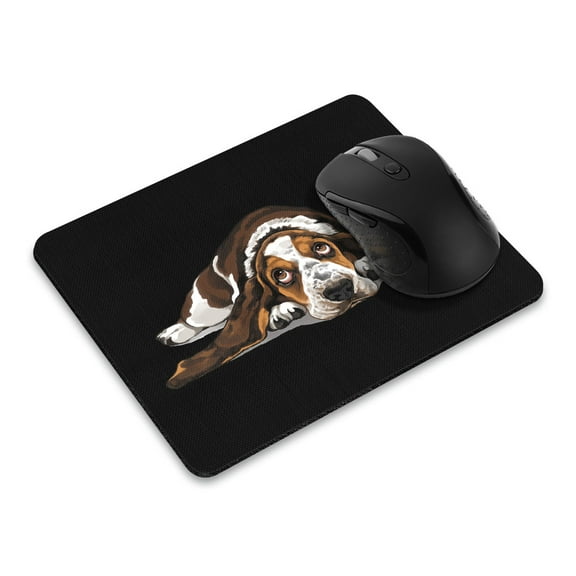 WIRESTER 8.66x7.08 in Rectangle Mouse Pad with Non-Slip Rubber Base for Computers, Laptop, Office & Home - Basset Hound Dog Lying Down Looking Up