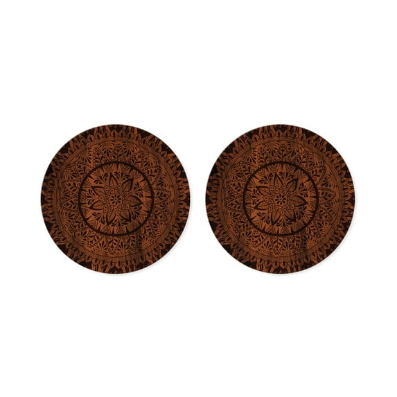 WIRESTER Round Screen Cleaner (5cm) Microfiber Sticker with Design for Smartphones, Tablets, iPad, Camera Lens, Computers, Laptop Screens - Set of 2pcs Hybrid Full Black Leaf Mandala On Wood/ Black