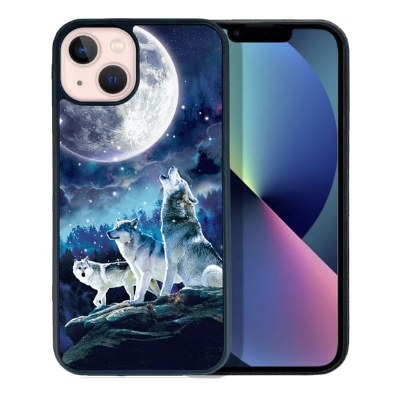 FINCIBO Soft Rubber Protector Cover Case for Apple iPhone 13 6.1" 2021 (NOT FIT Apple iPhone 13 mini 5.4" 2021/iPhone 13 Pro 6.1" 2021/iPhone 13 Pro Max 6.7" 2021), Wolf Pack Moon