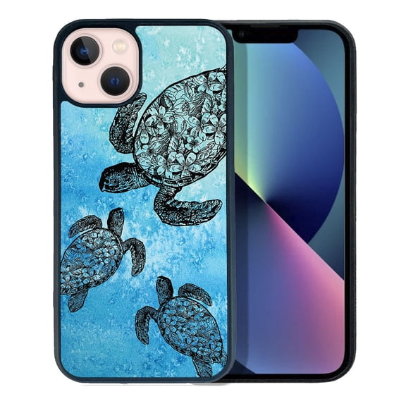 FINCIBO Soft Rubber Protector Cover Case for Apple iPhone 13 6.1" 2021 (NOT FIT Apple iPhone 13 mini 5.4" 2021/iPhone 13 Pro 6.1" 2021/iPhone 13 Pro Max 6.7" 2021), Ocean Sea Turtles