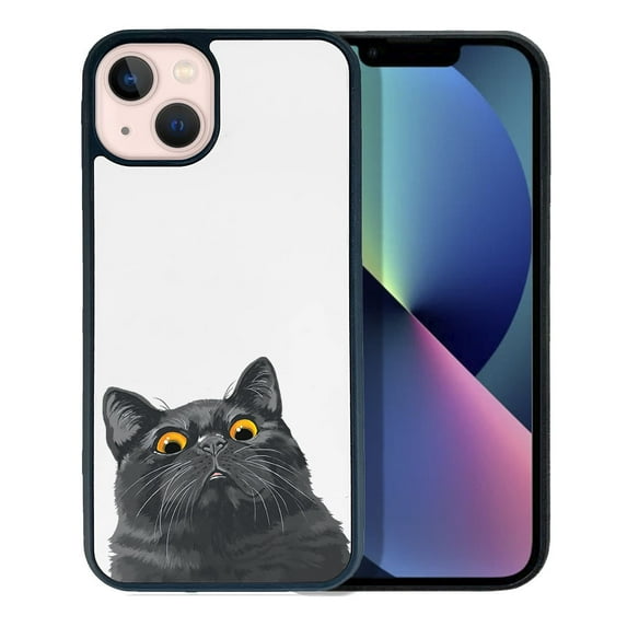 FINCIBO Soft Rubber Protector Cover Case for Apple iPhone 13 6.1" 2021 (NOT FIT Apple iPhone 13 mini 5.4" 2021/iPhone 13 Pro 6.1" 2021/iPhone 13 Pro Max 6.7" 2021), Black Bombay Kitten Cat