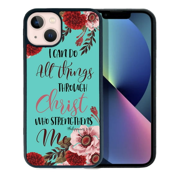 FINCIBO Soft Rubber Protector Cover Case for Apple iPhone 13 6.1" 2021 (NOT FIT iPhone 13 mini 5.4" 2021/iPhone 13 Pro 6.1" 2021/iPhone 13 Pro Max 6.7" 2021), Christian Bible Verses Philippians 4:13