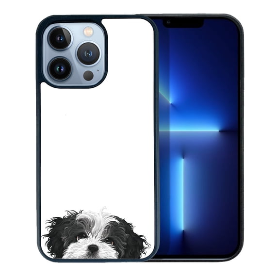 FINCIBO Soft Rubber Protector Cover Case for Apple iPhone 13 Pro 6.1" 2021 (NOT FIT Apple iPhone 13 mini 5.4" 2021/iPhone 13 6.1" 2021/iPhone 13 Pro Max 6.7" 2021), Animal Black White Shih Tzu Dog