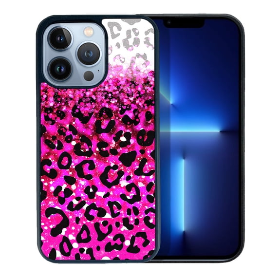 FINCIBO Soft Rubber Protector Cover Case for Apple iPhone 13 Pro 6.1" 2021 (NOT FIT iPhone 13 mini 5.4" 2021/iPhone 13 6.1" 2021/iPhone 13 Pro Max 6.7" 2021), Pink Glitter With Black Pink Leopard