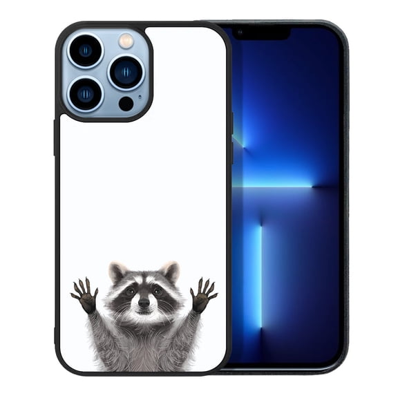 FINCIBO Soft Rubber Protector Cover Case for Apple iPhone 13 Pro Max 6.7" 2021 (NOT FIT Apple iPhone 13 mini 5.4" 2021/iPhone 13 Pro 6.1" 2021/iPhone 13 6.1" 2021), Raccoon Hands Out