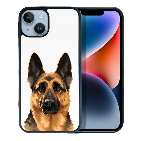 FINCIBO Soft Rubber Protector Cover Case for Apple iPhone 14 6.1" 2022, Black Tan German Shepherd Dog