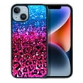 thumbnail image 1 of FINCIBO Soft Rubber Protector Cover Case for Apple iPhone 14 6.1" 2022, Blue Glitter Sparkle With Black Pink Glitter Leopard, 1 of 5