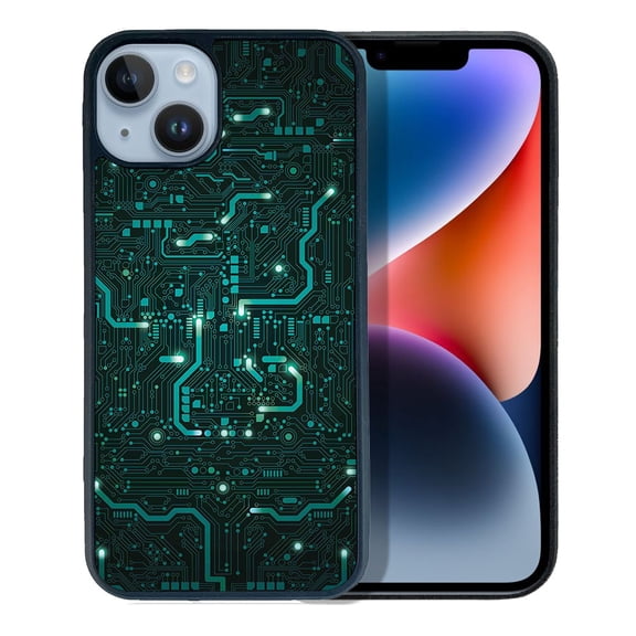 FINCIBO Soft Rubber Protector Cover Case for Apple iPhone 14 6.1" 2022, Green Circuit Board