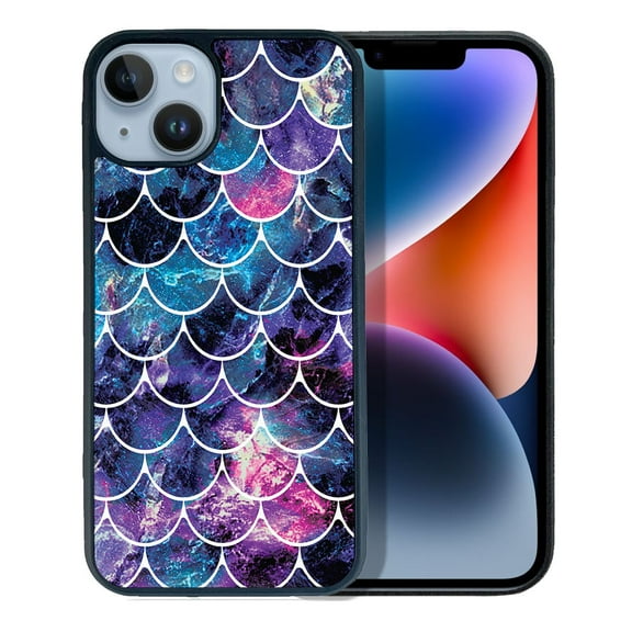 FINCIBO Soft Rubber Protector Cover Case for Apple iPhone 14 6.1" 2022, Mosaic Mermaid Scale
