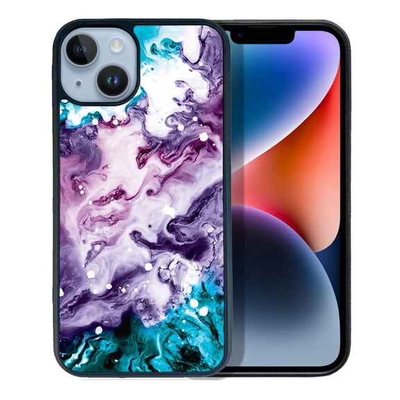 FINCIBO Soft Rubber Protector Cover Case for Apple iPhone 14 6.1" 2022, Purple Mixed Oil Paint