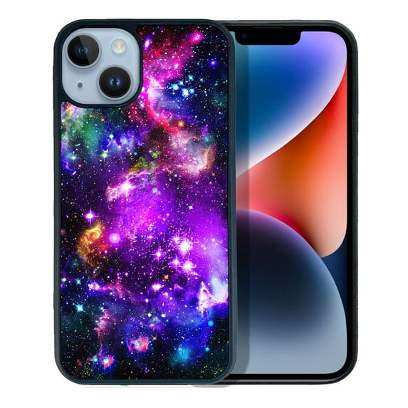 FINCIBO Soft Rubber Protector Cover Case for Apple iPhone 14 6.1" 2022, Purple Nebula Galaxy