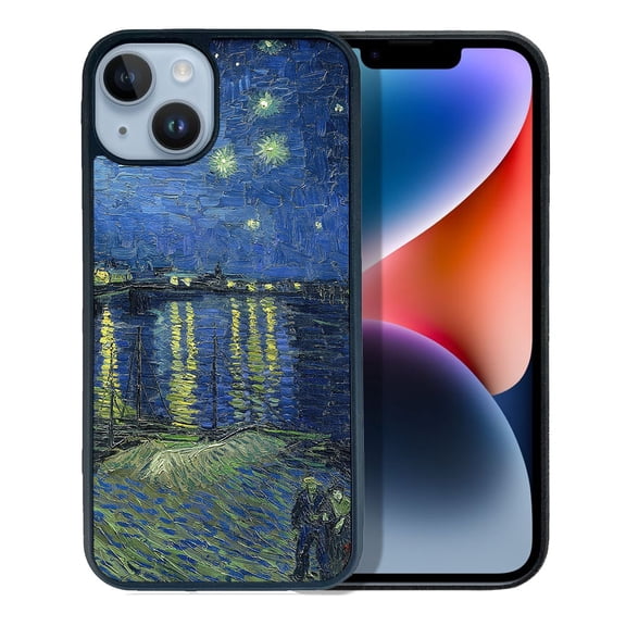FINCIBO Soft Rubber Protector Cover Case for Apple iPhone 14 6.1" 2022, Starry Night Over The Rhone