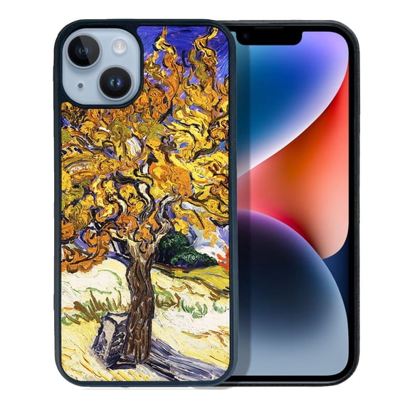 FINCIBO Soft Rubber Protector Cover Case for Apple iPhone 14 6.1" 2022, Van Gogh Mulberry