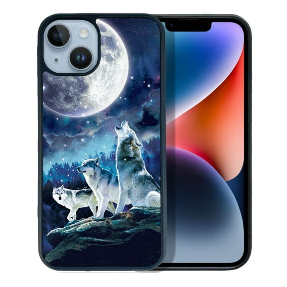 FINCIBO Soft Rubber Protector Cover Case for Apple iPhone 14 6.1" 2022, Wolf Pack Moon