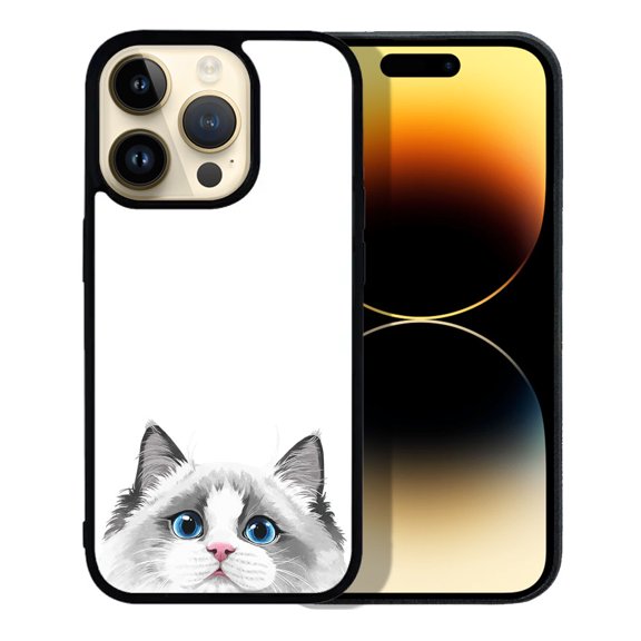 FINCIBO Soft Rubber Protector Cover Case for Apple iPhone 14 Pro 6.1" 2022, Animal White Silver Point Ragdoll Cat