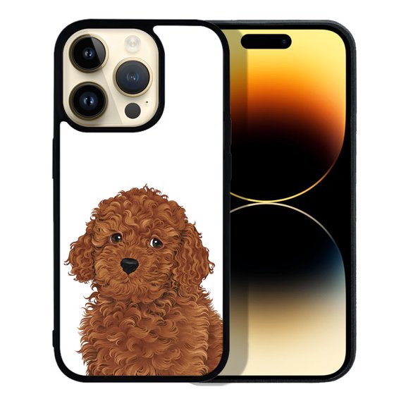 FINCIBO Soft Rubber Protector Cover Case for Apple iPhone 14 Pro 6.1" 2022, Brown Toy Poodle Dog