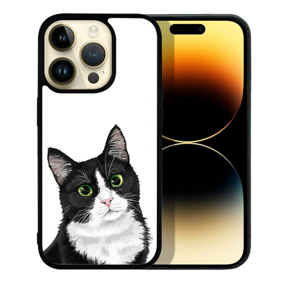 FINCIBO Soft Rubber Protector Cover Case for Apple iPhone 14 Pro Max 6.7" 2022, Black White Tuxedo Cat