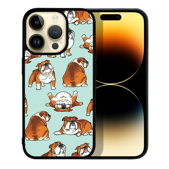 FINCIBO Soft Rubber Protector Cover Case for Apple iPhone 14 Pro Max 6.7" 2022, English Bulldog Funny Playful Postures