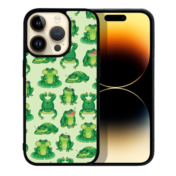 FINCIBO Soft Rubber Protector Cover Case for Apple iPhone 14 Pro Max 6.7" 2022, Green Frog Funny Playful Postures