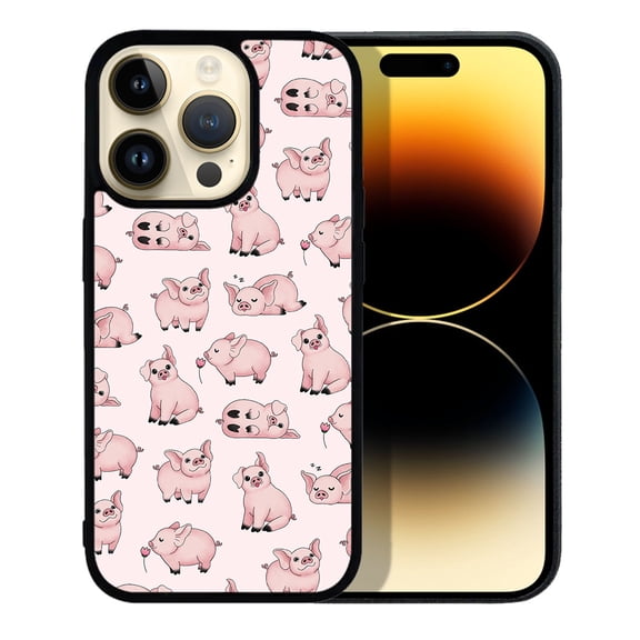 FINCIBO Soft Rubber Protector Cover Case for Apple iPhone 14 Pro Max 6.7" 2022, Pig Funny Playful Postures